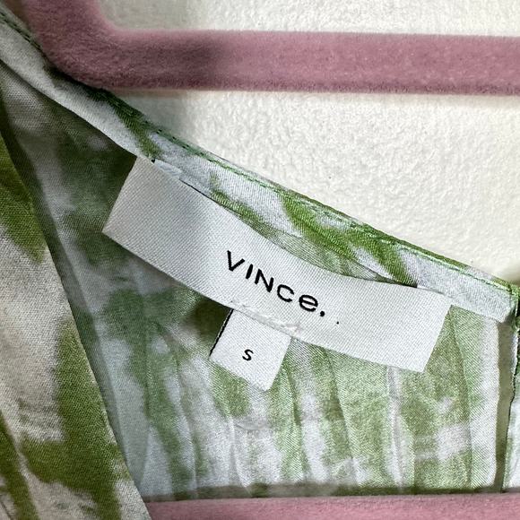 VINCE Tie Dye Long Sleeve Double V-Neck Silk Blouse Green {2C46} - Picture 5 of 7
